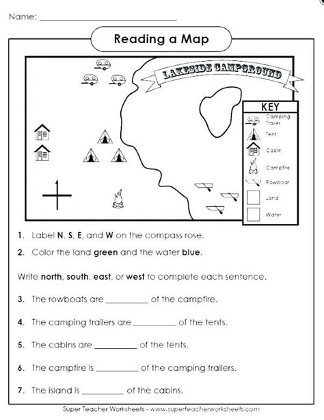 parts of a map worksheet middle school